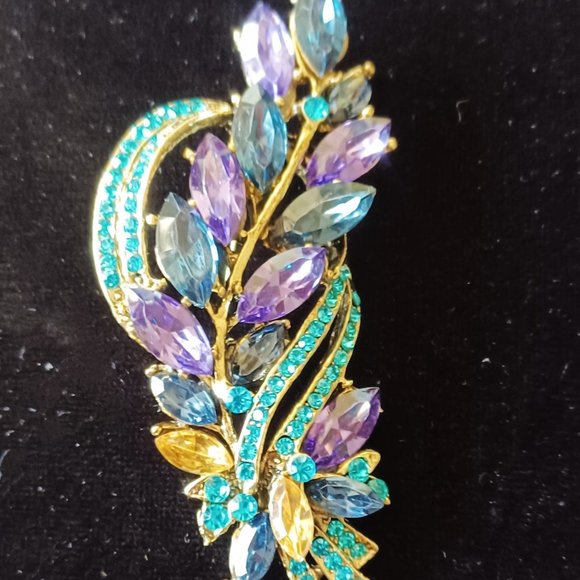 Gorgeous Purple and Aqua Rhinestone Brooch - Picture 2 of 5